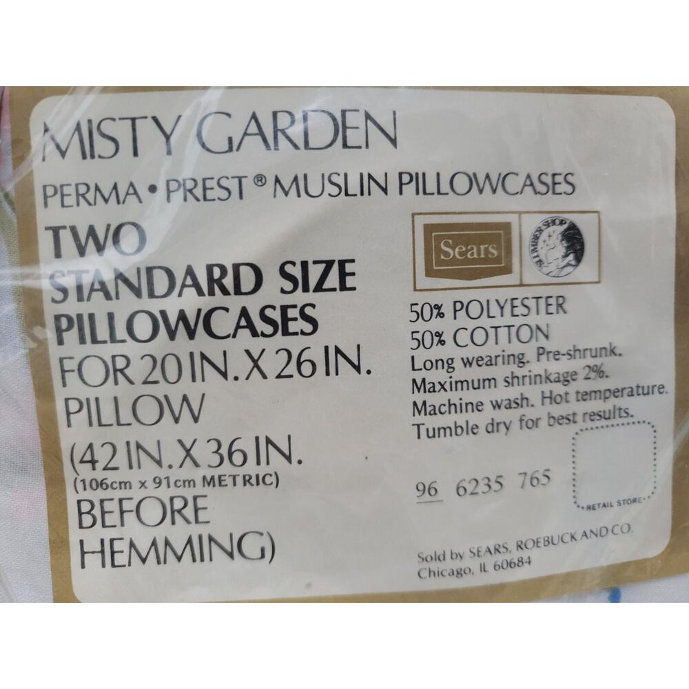 vtg 70s sears pillowcases floral muslin Misty Garden One Pair 20" x 26" - Picture 3 of 4